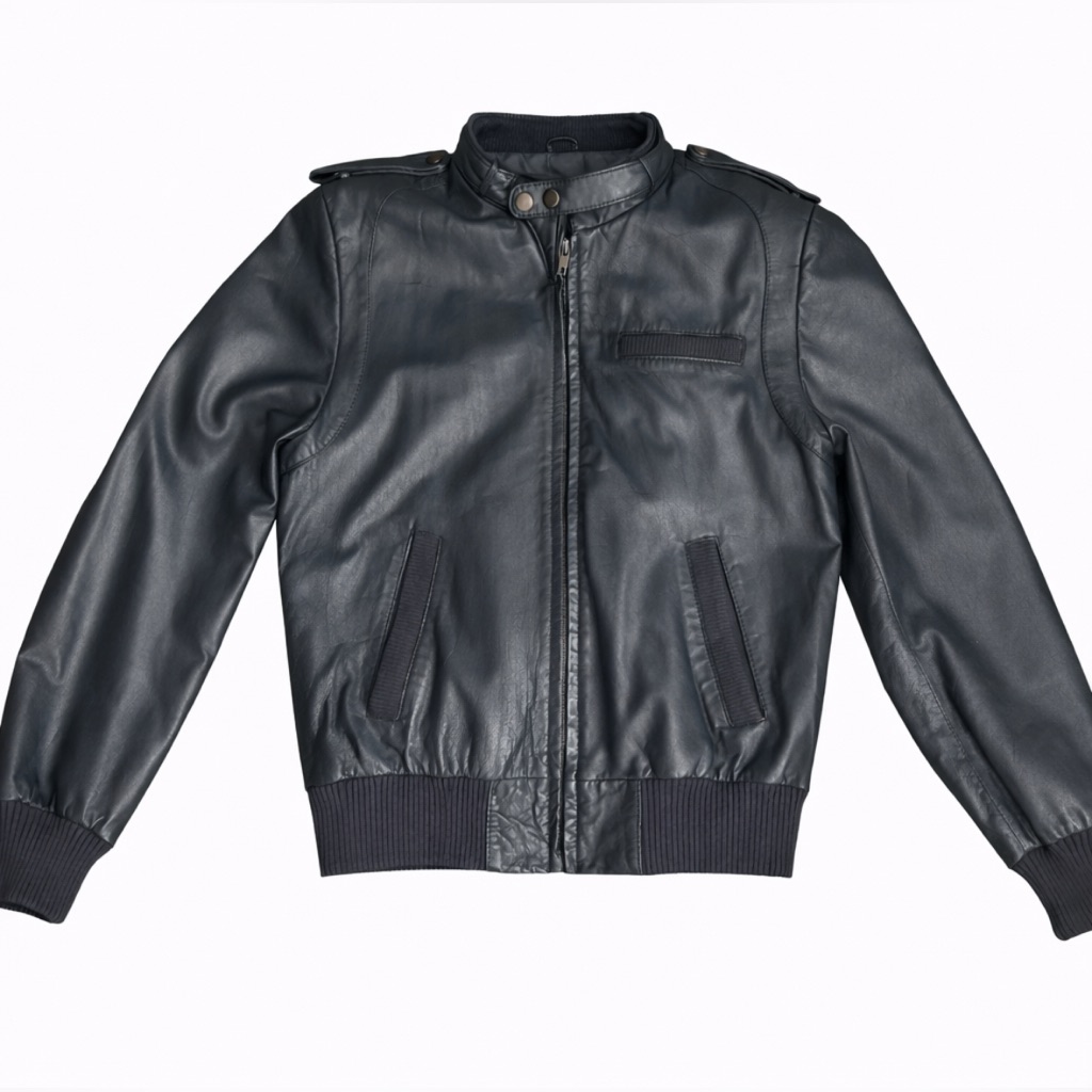 Stylish Blue Leather Bomber Jacket